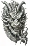 the big dragon with small face of girl face tattoo design idea