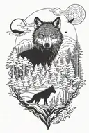 wolf and forest tattoo design idea