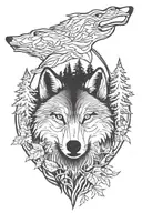 wolf and forest tattoo design idea