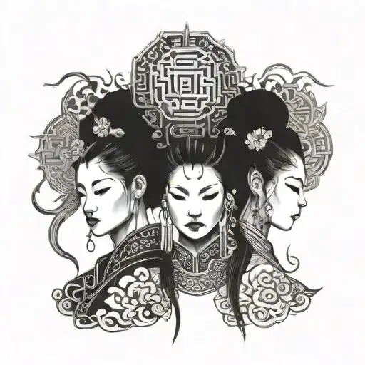 chinese women face tattoo design idea