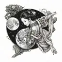 Acient beautiful Chinese woman fly to the moon tattoo design idea
