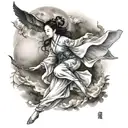 Acient beautiful Chinese woman fly to the moon tattoo design idea