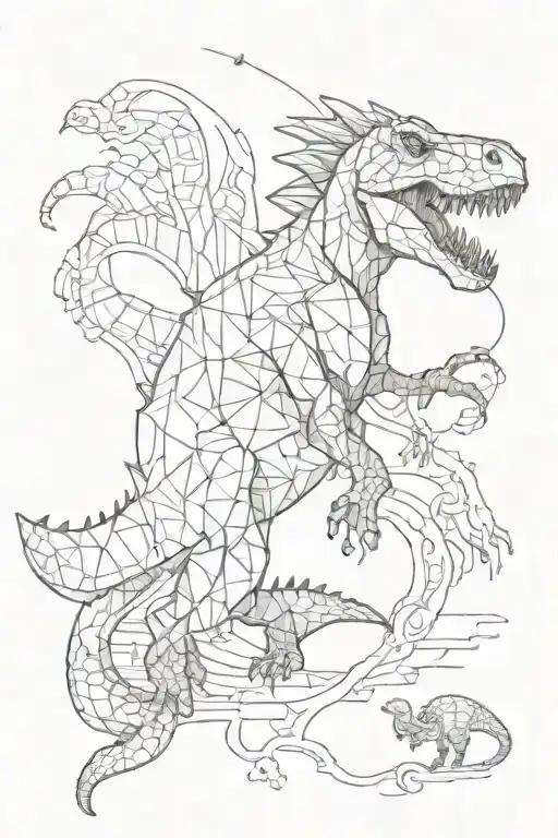 dinosour patchwork sleeve tattoo design idea