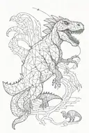 dinosour patchwork sleeve tattoo design idea