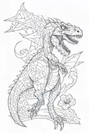 dinosour patchwork sleeve tattoo design idea