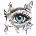 womans face with blue eyes half face only  tattoo design idea
