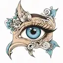 womans face with blue eyes half face only  tattoo design idea