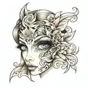 womans face with blue eyes half face only  tattoo design idea