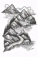 mountains and stream flowing tattoo design idea