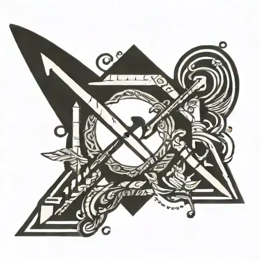 Simple arrow with morse code letters M J E C tattoo design idea