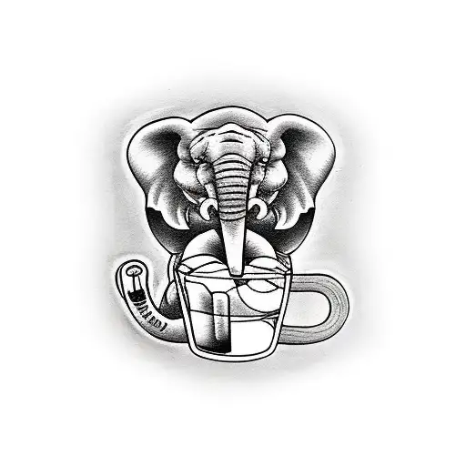 heffalump with an iced coffee drink tattoo design idea