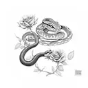 snake with roses  tattoo design idea
