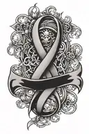cancer ribbon intertwined within his religion symbols tattoo design idea
