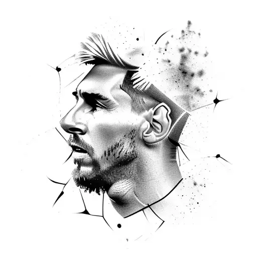 A dynamic soccer ball with Leo Messi's face as the central design element tattoo design idea