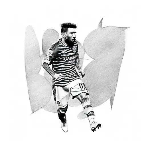 A sketch-style tattoo featuring Leo Messi's famous jersey number and his signature tattoo design idea
