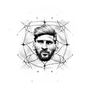 A dynamic soccer ball with Leo Messi's face as the central design element tattoo design idea