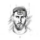 A sketch-style tattoo featuring Leo Messi's famous jersey number and his signature tattoo design idea