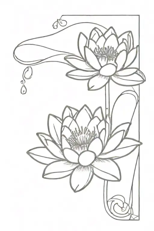 linework tattoo with water lily and butterfly tattoo design idea