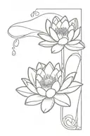 linework tattoo with water lily and butterfly tattoo design idea