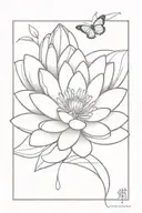 linework tattoo with water lily and butterfly tattoo design idea