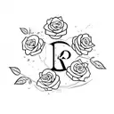 letra K com uma letra L com um numero 3 acima da K e um 2 acima do L com um coração ,rosas ,coroa de rei e coroa de rain tattoo design idea
