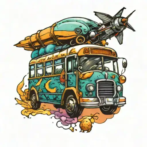 Space themed bus tattoo design idea
