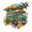 Space themed bus tattoo design idea