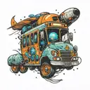 Space themed bus tattoo design idea