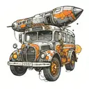 Space themed bus tattoo design idea