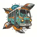 Space themed bus tattoo design idea