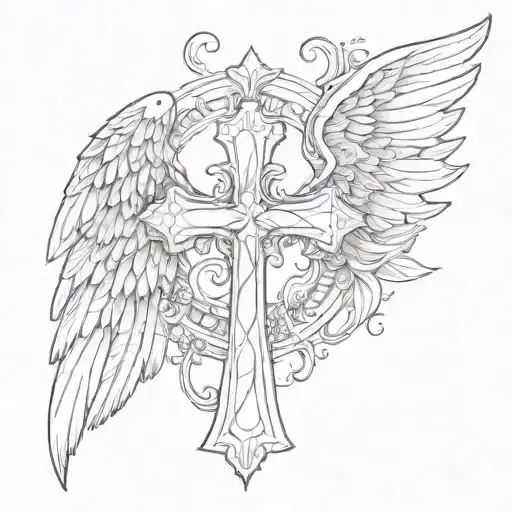 cross woth wings tattoo design idea