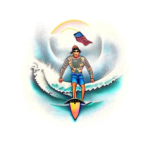 longboard surfing wave  tattoo design idea