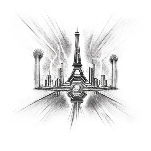black girl runner with braids sprinting. Eiffel Tower backdrop tattoo design idea