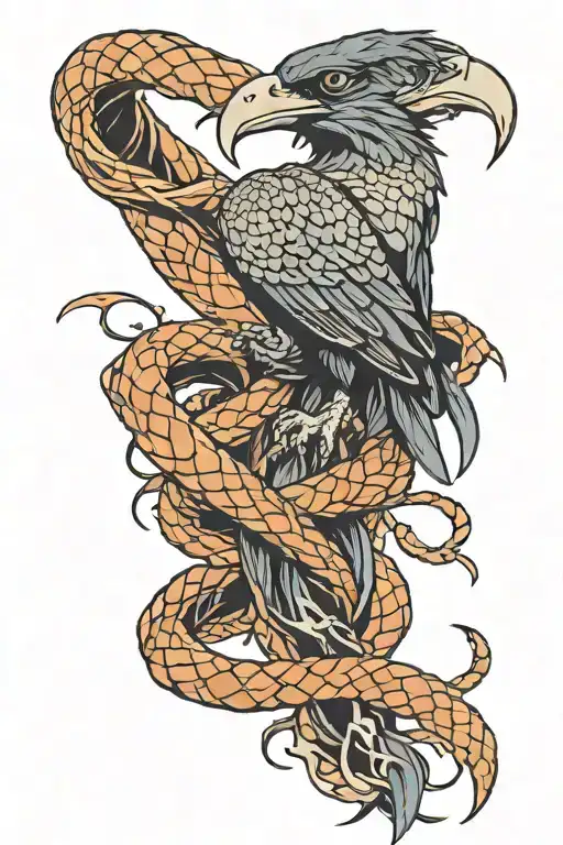 snake wrapped raven tattoo design idea