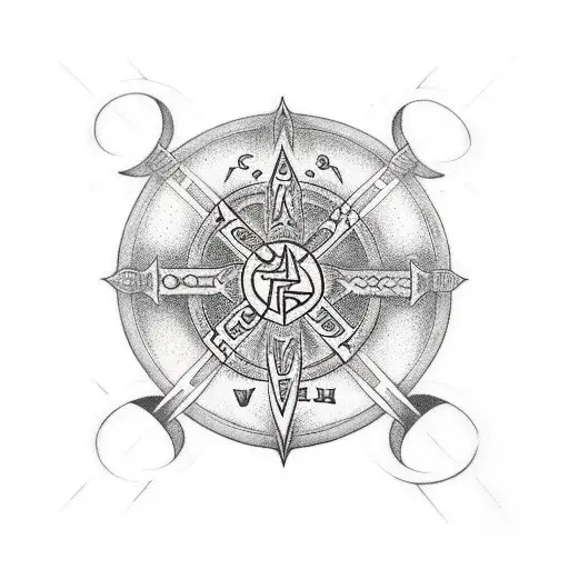 Vegvisir, elder futhark, web of wyrd tattoo design idea