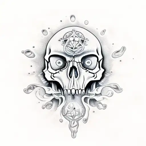 realistic underwater skull on sand with sunlight rays tattoo design idea
