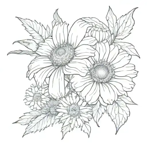 hummingbitd marigold daisy aster flower tattoo design idea