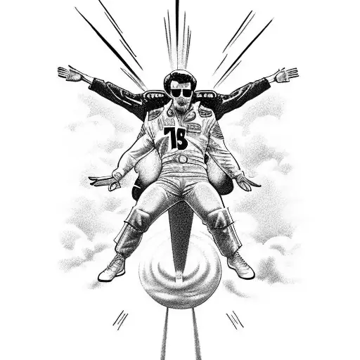 A tribute to the movie Top Gun, featuring a football player soaring through the sky like a fighter jet, with Jesus guiding their way tattoo design idea