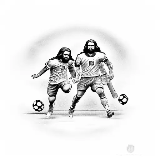 A meaningful tattoo depicting Jesus and the client's brother playing football together, representing their bond and shared love for the sport tattoo design idea