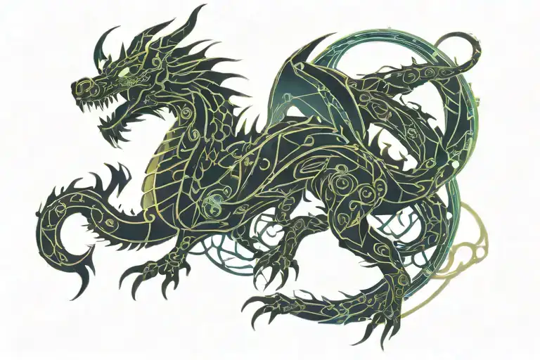 Japanese aggresive Dragon curled tattoo design idea