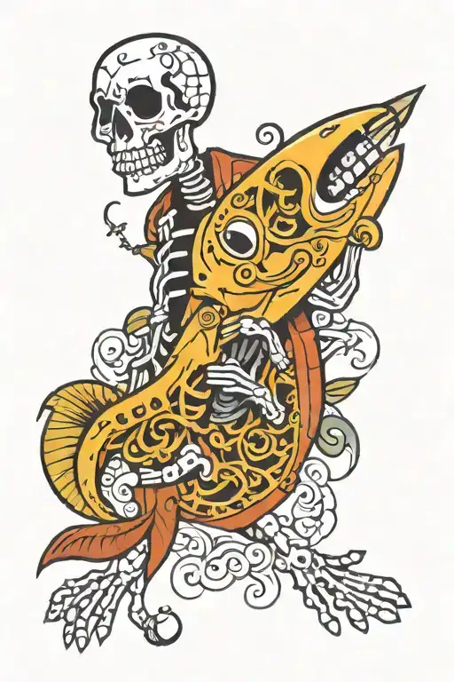 Brooke trout skeleton Mexican  tattoo design idea
