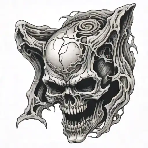 A skull screaming to hell, too angry, fear tattoo design idea