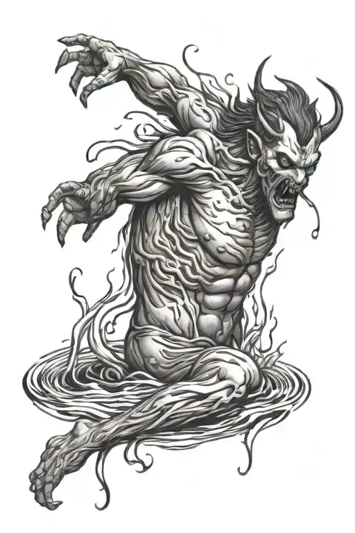 demon drowning in water tattoo design idea