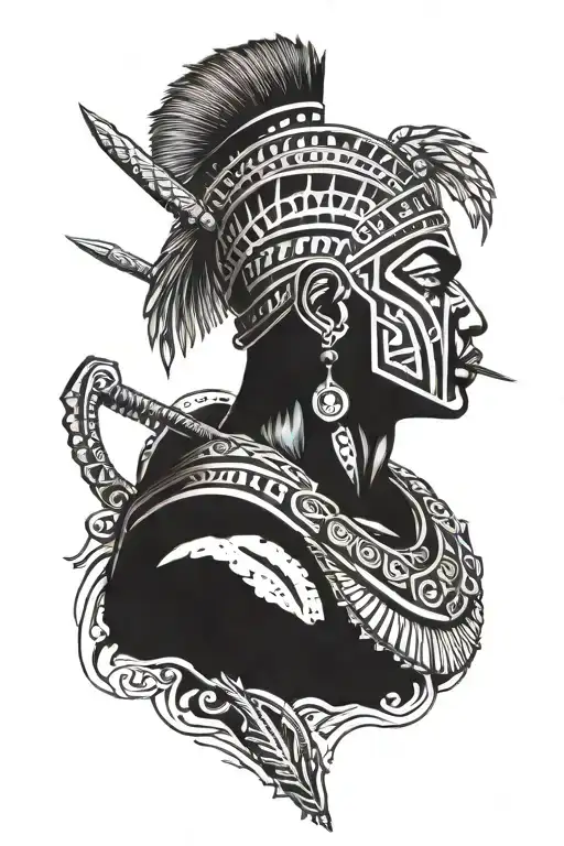 Zulu warrior strength courage tattoo design idea