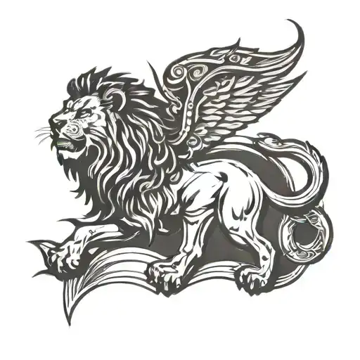 lion with gladiator  tattoo design idea