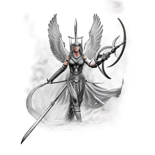 full body valkyrie from norse mythology  tattoo design idea