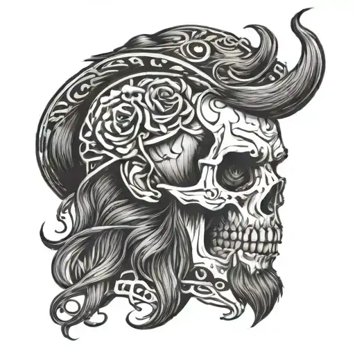 broken skull with beard pieced back together representing tattoo design idea