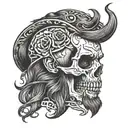 broken skull with beard pieced back together representing tattoo design idea