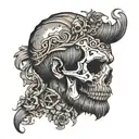 broken skull with beard pieced back together representing tattoo design idea