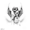 angel hugging a demon tattoo design idea